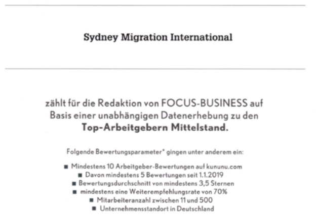 Sydney Migration ist Top Arbeitgeber 2021
